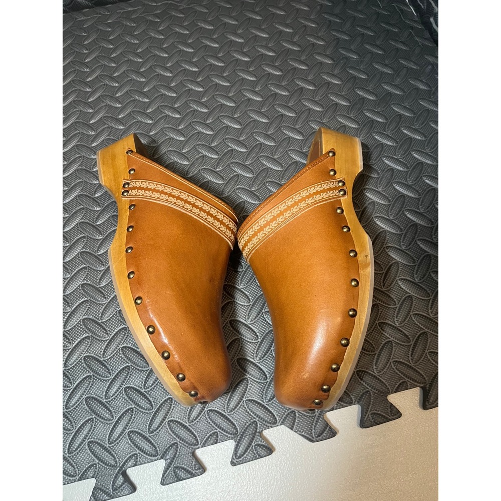 Isabel Marant Classic Thaile Clogs 41/11 Brown Leather Studded Wood Sole Mules - Picture 6 of 10